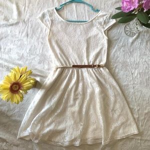 Lace Skater Dress with Belt